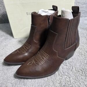Sun Stone Womens Brown Western Ankle Boots Booties Size‎ 5.5 Cowboy Style